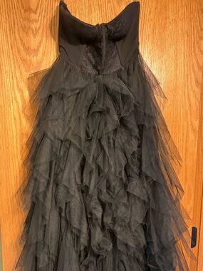 Black Strapless Ruffled Tulle Gown